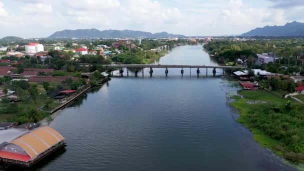 Drone River Kwai Drone Shot River Kwai Bridge Kanchanaburi Thailand — Stock video
