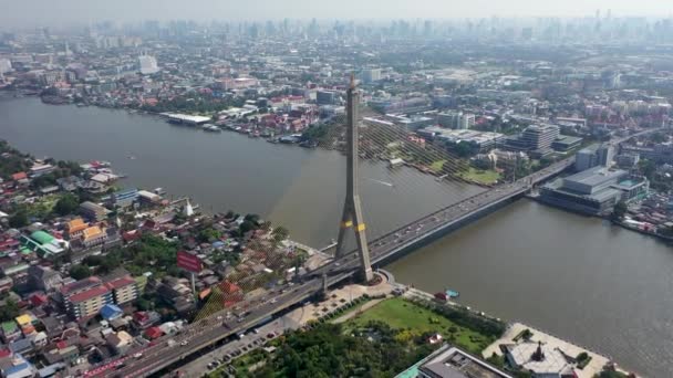 Aerial View Cable Stayed Rama Viii Bridge Bangkok Thailand — Stock video