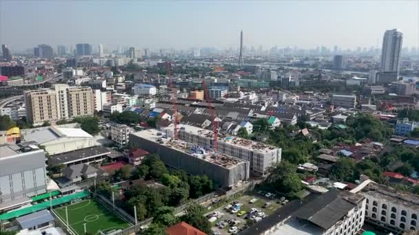 Aerial Drone View Bangkok City Downtown Asian Small Community Heavy — Vídeo de Stock