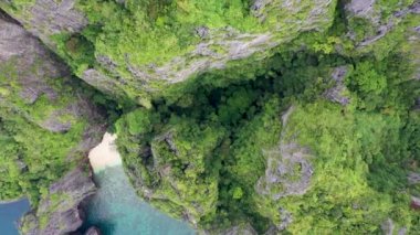 Top down the iconic limestone cliffs on Phi Phi Island, Thailand.