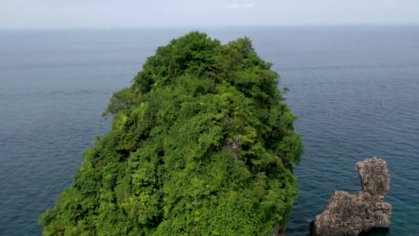 ドローンタイ ピピ島の緑の石灰岩の崖でパラダイス島の周りを撮影 — ストック動画