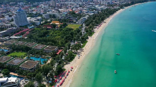 Aerial View Sea Front Hotels Apartments Tourists Enjoying Beach Patong — Stock Photo, Image