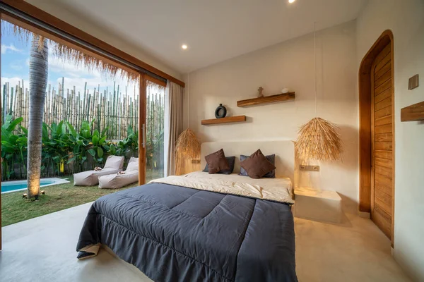 Luxe Slaapkamer Interieur Voor Moderne Levensstijl Luxe Villa Met Open — Stockfoto