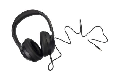 Pürüzsüz, siyah kulaklıklı bir kulaklık temiz beyaz bir arkaplanda izole edilir. Yumuşak kulaklıklar ve yastıklı saç bandı rahatlatıcı..