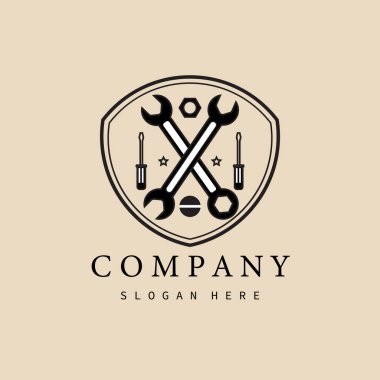 Amblem vektör illüstrasyon tasarımı ile mekanik anahtar doğrusal logosu, simgesi ve sembolü