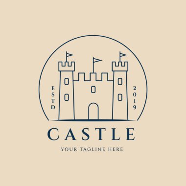 castle line art logo, icon and symbol, with emblem vector illustration design