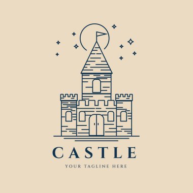 castle line art logo, icon and symbol, with emblem vector illustration design