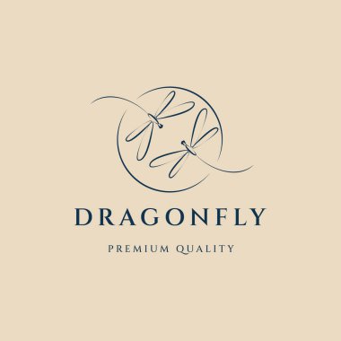 dragonfly line art logo, icon and symbol, with emblem vector illustration design