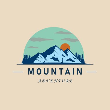 dağ çamı macera günbatımı logo vektör illüstrasyon tasarımı