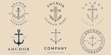 Çapa vintage, satır sanat logosu, simge ve sembolü amblem vektör illüstrasyon tasarımı ile ayarla