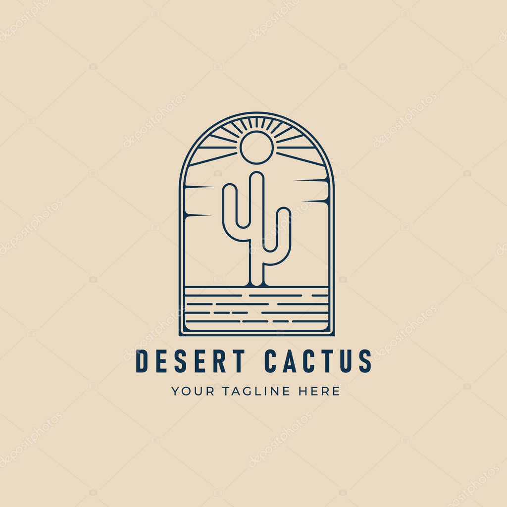 Cactus line art logo minimalist , with emblem vector illustration design