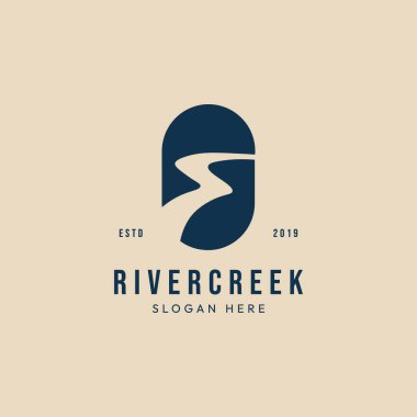 River Creek vintage logo minimalist amblem vektör illüstrasyon tasarımı