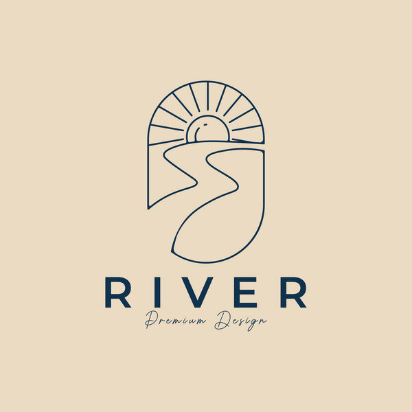 river line art logo minimalist with emblem vector illustration design
