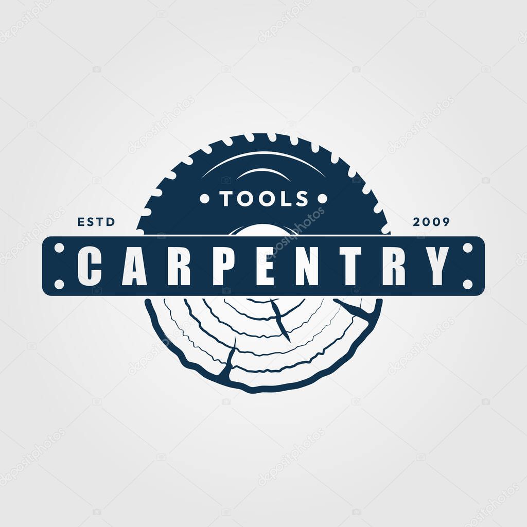 Carpentry vintage logo vector illustration design and woodworking template design