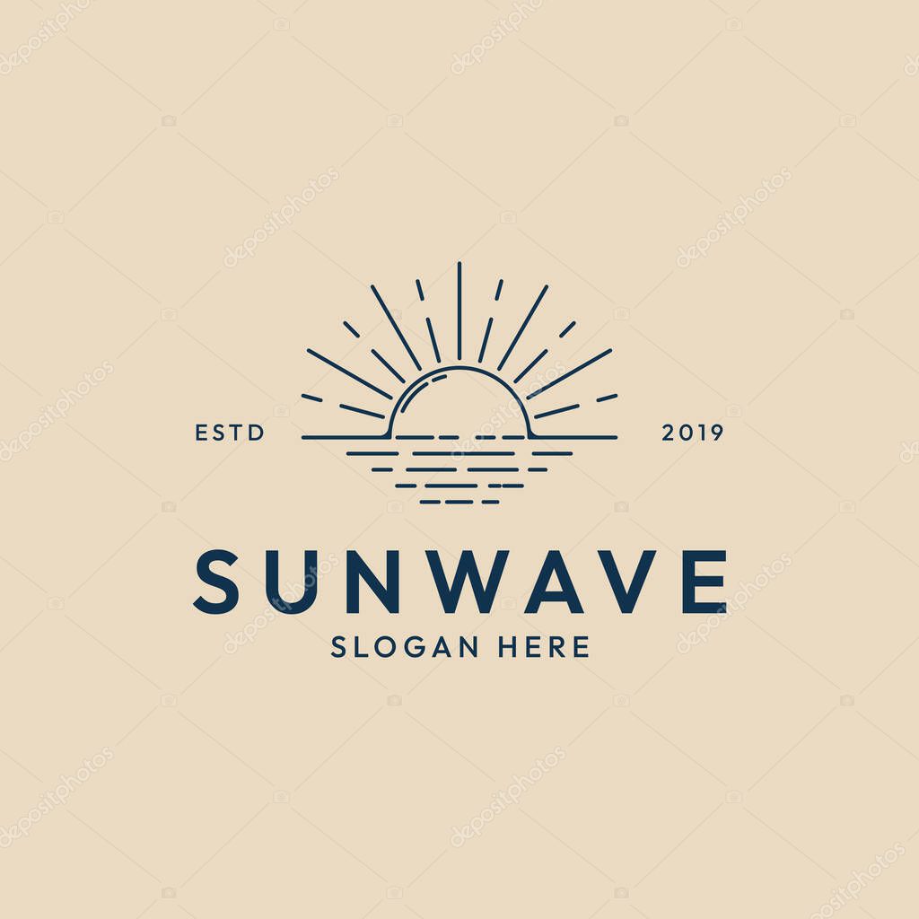 Sun wave line art logo minimalist, icon and symbol vector illustration design