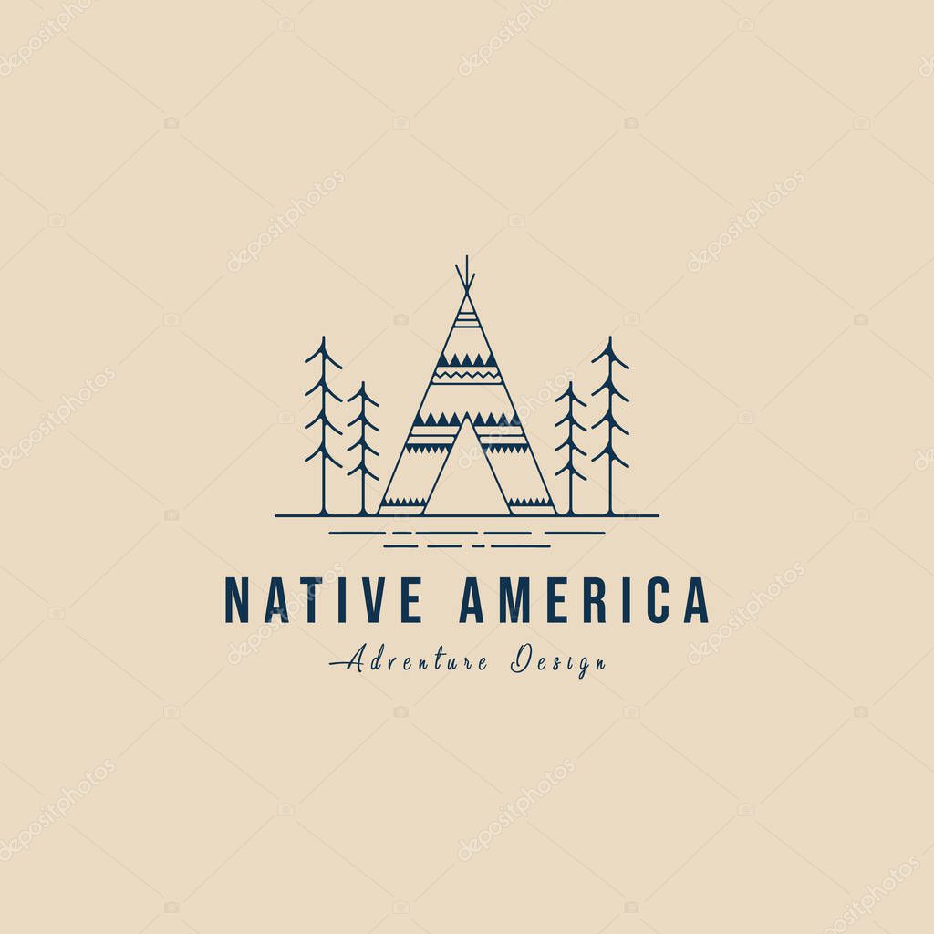 Indian camp line art logo native culture icon and symbol vector illustration design