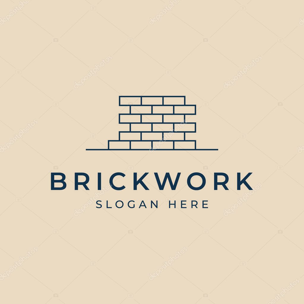 Brick work logo line art minimalist building icon vector illustration design minimalist