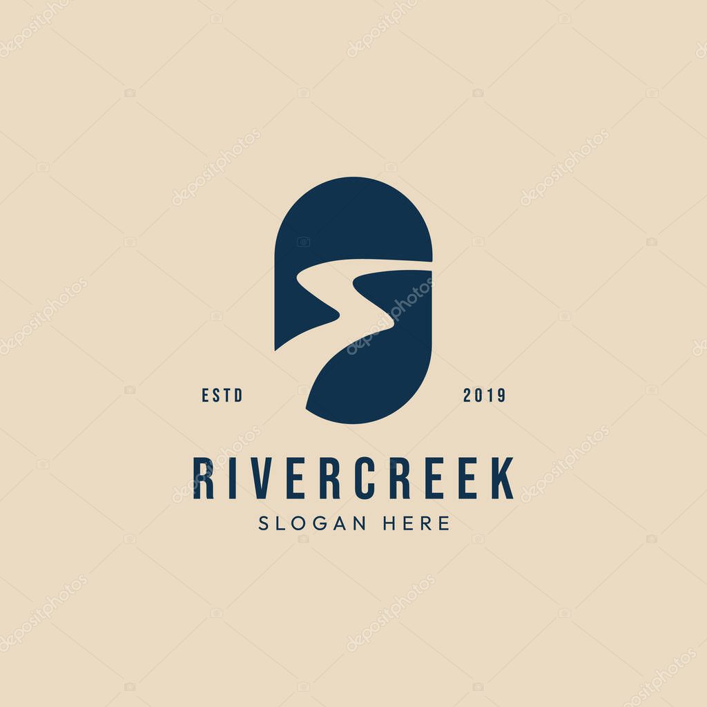 River creek vintage logo minimalist with emblem vector illustration design