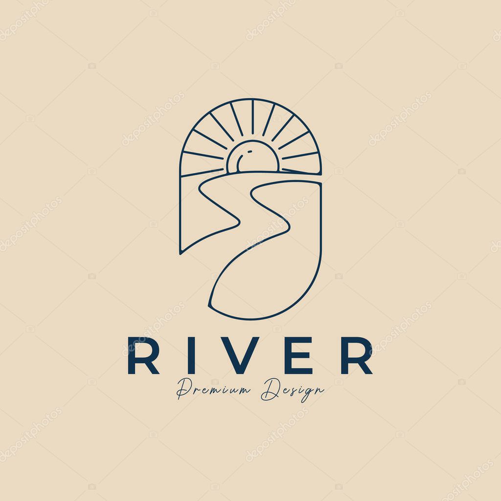 River line art logo minimalist with emblem vector illustration design