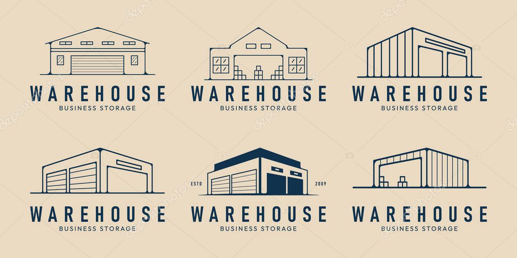 Set of warehouse line art icon logo template vector illustration design