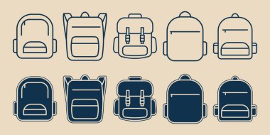 Sırt çantası simge logosu minimalist vektör illüstrasyon tasarımı, okul çantası logo tasarım grafik şablonu
