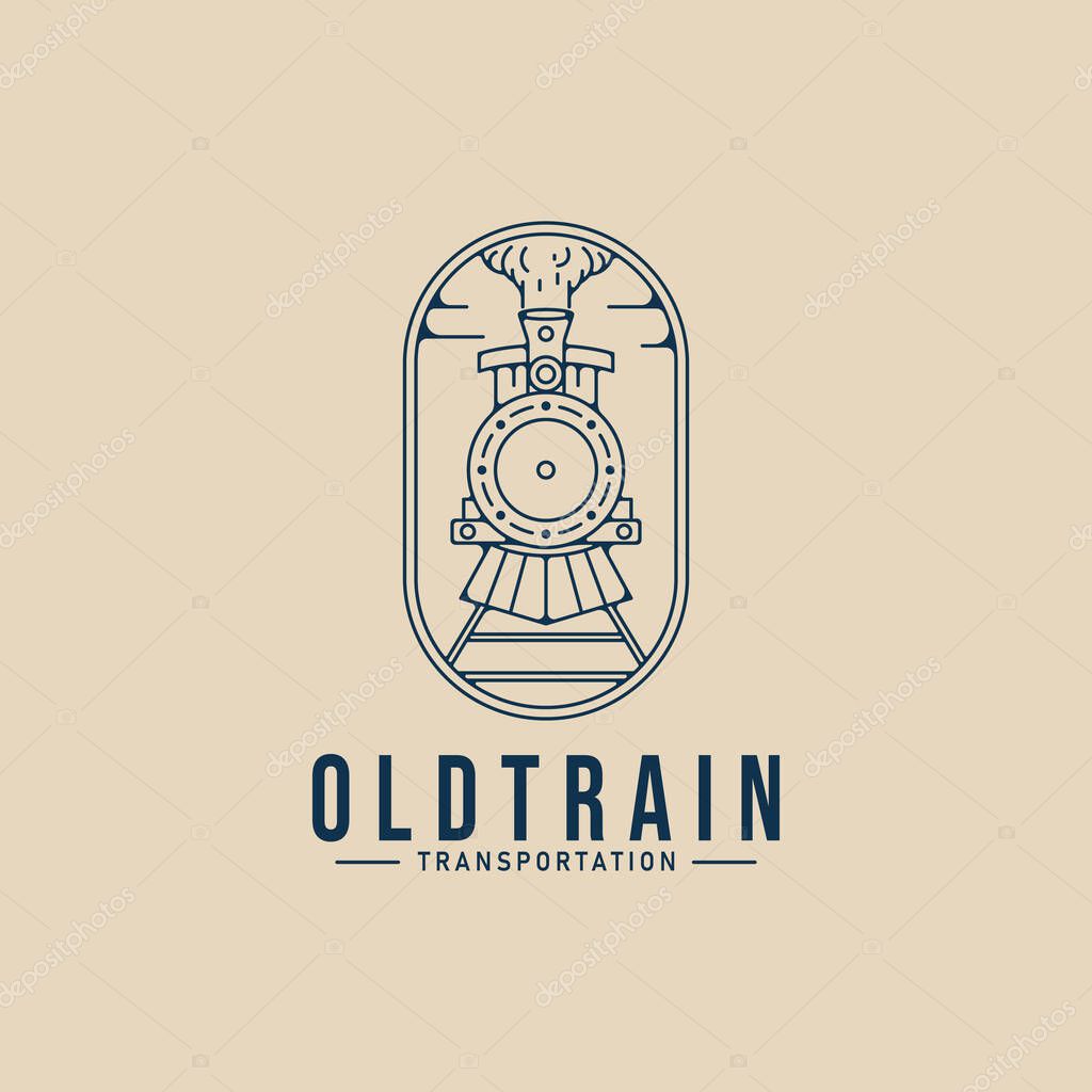Locomotive logo line art with emblem vector illustration design graphic, old train logo design template