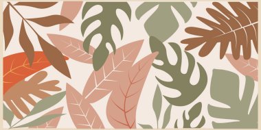 Tropikal yaprak vintage poster, soyut çiçek posteri tasarımı sonbahar grafik şablonu vektör çizimi tasarımı