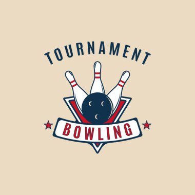Bowling spor logosu, bovling vintage vektör çizimi grafik şablonu