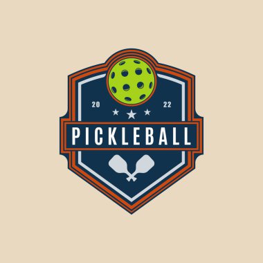 Pickleball spor logosu amblemi, vektör Pickleball logo vektör çizim grafiksel şablonu