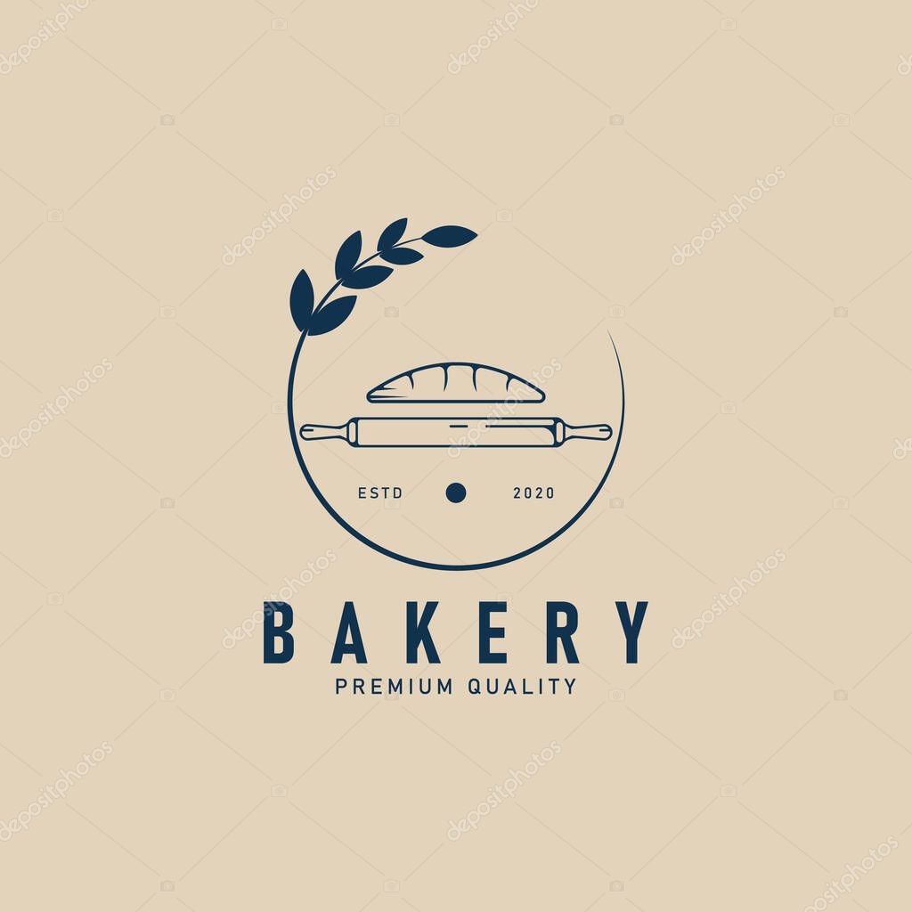 Bakery line art logo, icon minimalist vector illustration design graphic template