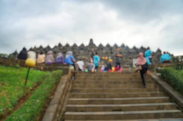 Blurry Photo Defocused Asian Male Female Tourists Sitting Standing Looking — Stock Photo, Image