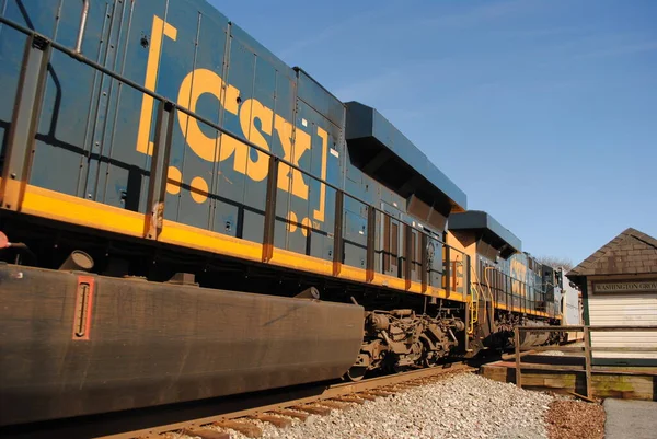 stock image A CSX trash train going through the Washington Grove Train Station in Gaithersburg MD.