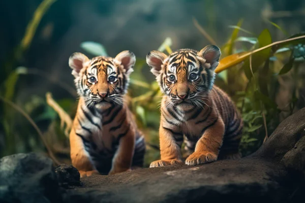 Manis Anak Harimau Potret Hutan — Stok Foto