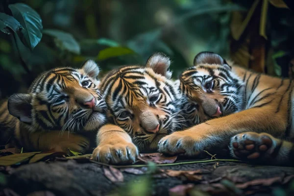 Louveteaux Tigres Doux Portraits Dans Une Jungle — Photo