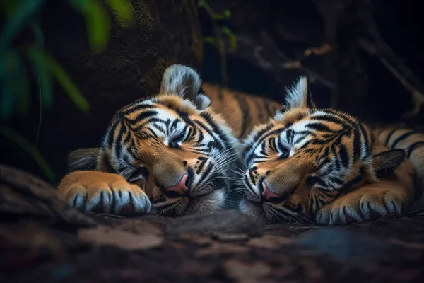 Dulce Tigre Cachorros Retratos Una Selva — Foto de Stock
