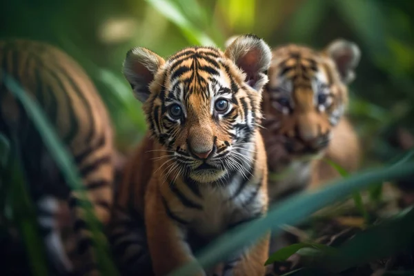 Louveteaux Tigres Doux Portraits Dans Une Jungle — Photo