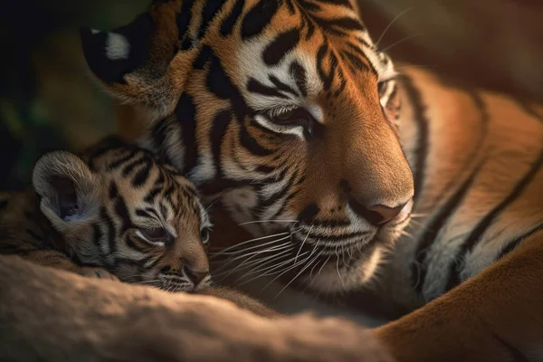 Τίγρης Κουτσούβελο Στη Μητέρα Του Τίγρη Στη Ζούγκλα — Φωτογραφία Αρχείου