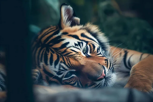 Harimau Muda Pada Ibunya Harimau Hutan — Stok Foto