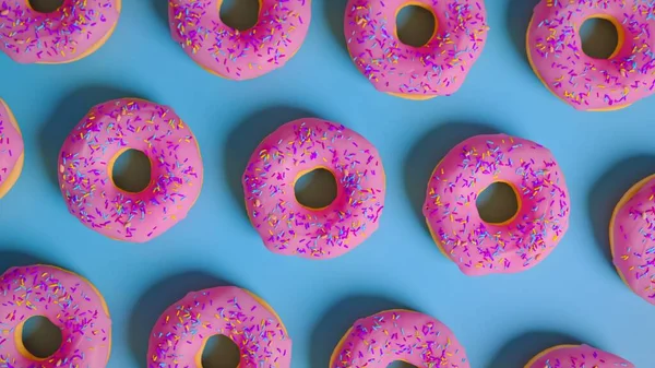 Rosa Köstliche Donuts Muster Mit Rosa Hintergrund Textur Nahaufnahme Die — Stockfoto