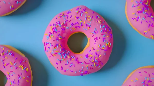 粉红可口的甜甜圈图案与粉红背景质感 早餐最好的砂糖 — 图库照片