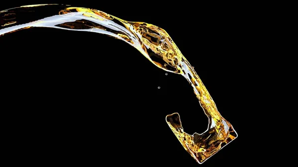 Жидкий Брызг Виски Прямоугольном Бокале Золотая Жидкость Струйного Спирта Струи Стоковая Картинка