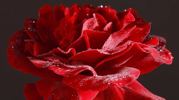 Красная Роза Крупным Планом Капли Воды Темный Фон Лицензионные Стоковые Изображения