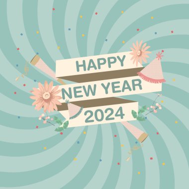 Yeni yılınız kutlu olsun. Doğal bir çiçek yaprağı afişi ile. Selamlar ve davetiyeler, Noel temalı yeni yıl temalı tebrikler, kartlar ve doğal geçmiş. Vektör illüstrasyonu