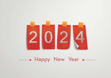 Happy 2024 new year elegant greeting card in paper cut style for your seasonal holidays flyers, greetings and invitations cards, congratulations, banners, placards, business diaries. Vector. clipart