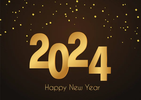 New Year 2024 Celebrations Gold Greetings Poster Isolated Black Background — Stock Vector