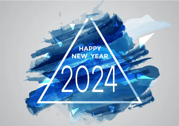 Colorful Watercolor Happy New Year 2024 Background Blue Brushstroke Paint — Stock Vector