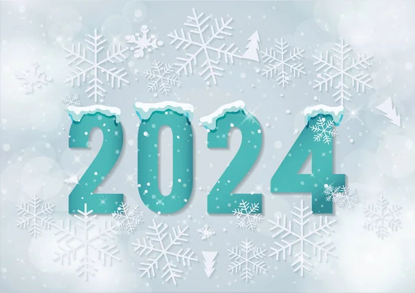 Happy New Year 2024 Snowy Background Winter Landscape — Stock Vector