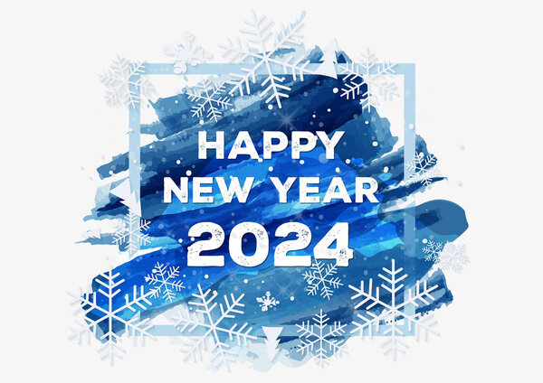 Acuarela Colorida Feliz Año Nuevo 2024 Fondo Con Caligrafía Letras — Vector de stock