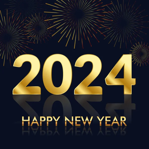 2024 New Year Abstract Golden Fireworks Golden Gradient Numbers Dark — Stock Vector