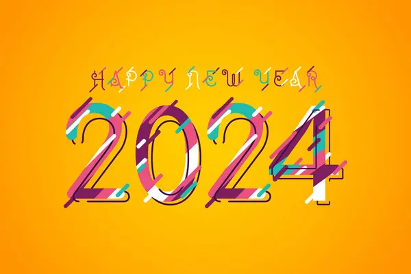 Цветные Линии Цифрах 2024 Новогодний Желтый Фон Концепция Поздравления Празднование — стоковый вектор